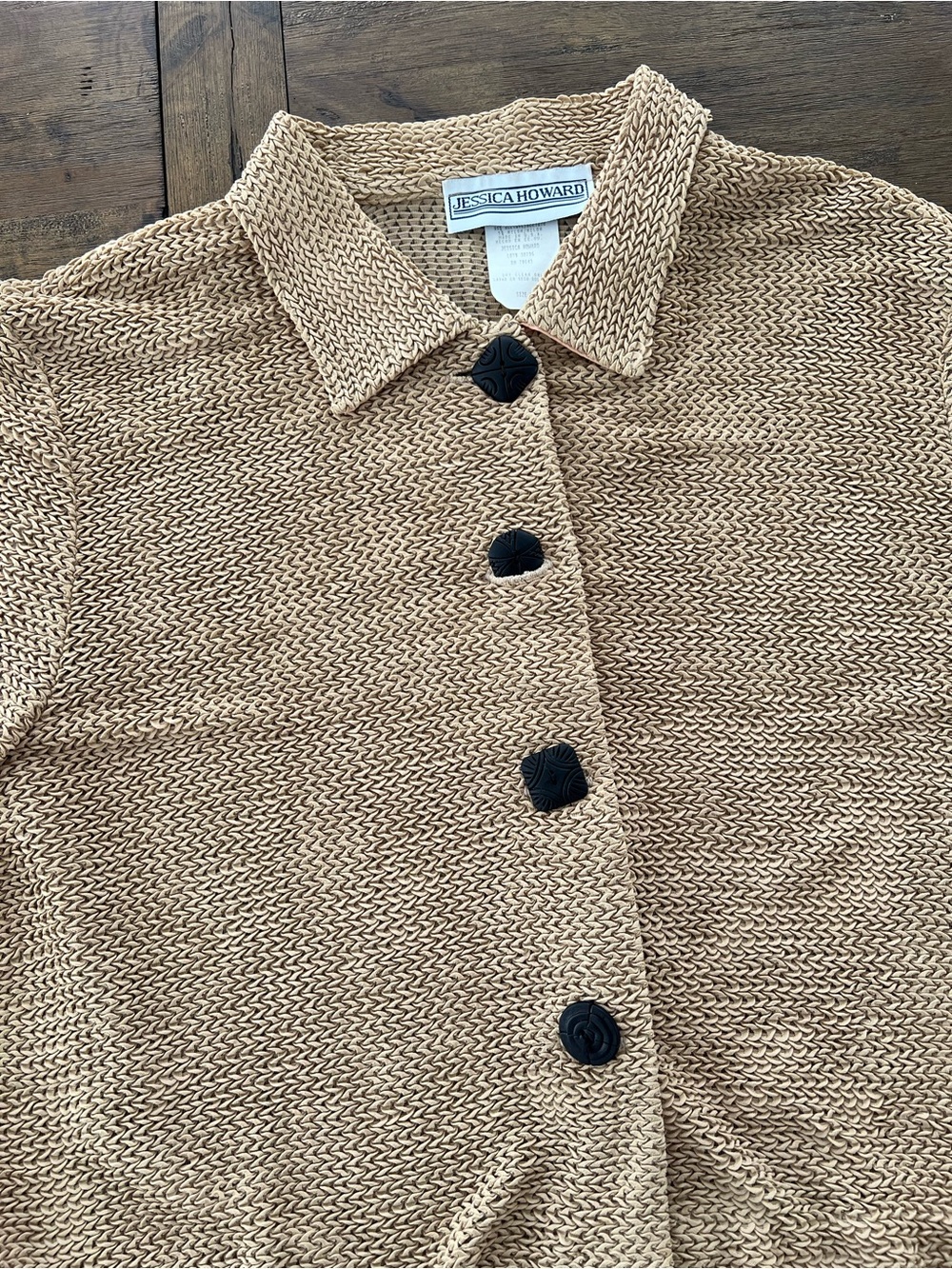 Jessica Howard Beige/Tan Knit Button-Front Blazer